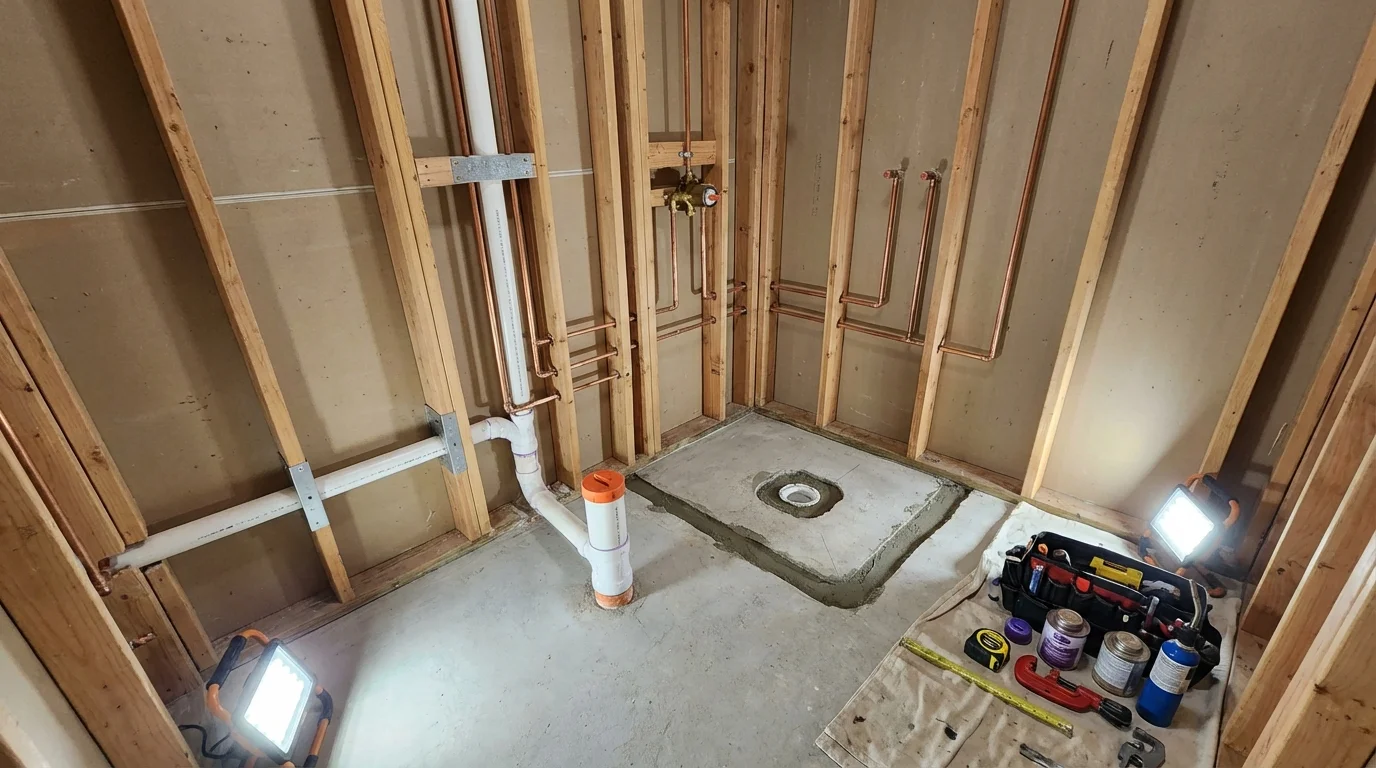 Bathroom rough-in plumbing during remodel by Johns Plumbing LLC in San Francisco