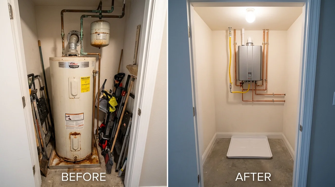 Tank water heater versus wall-mounted tankless unit comparison for San Francisco, CA homeowners