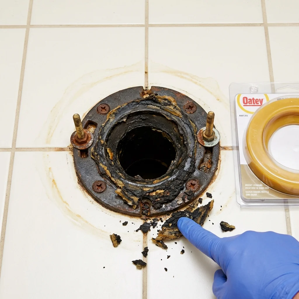 Failed wax ring showing water seepage at the base of a toilet in a San Francisco, CA home